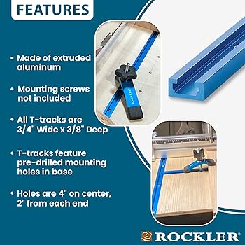 Rockler 3 Ft. Universal T-Track - Blue Aluminum, 3/4
