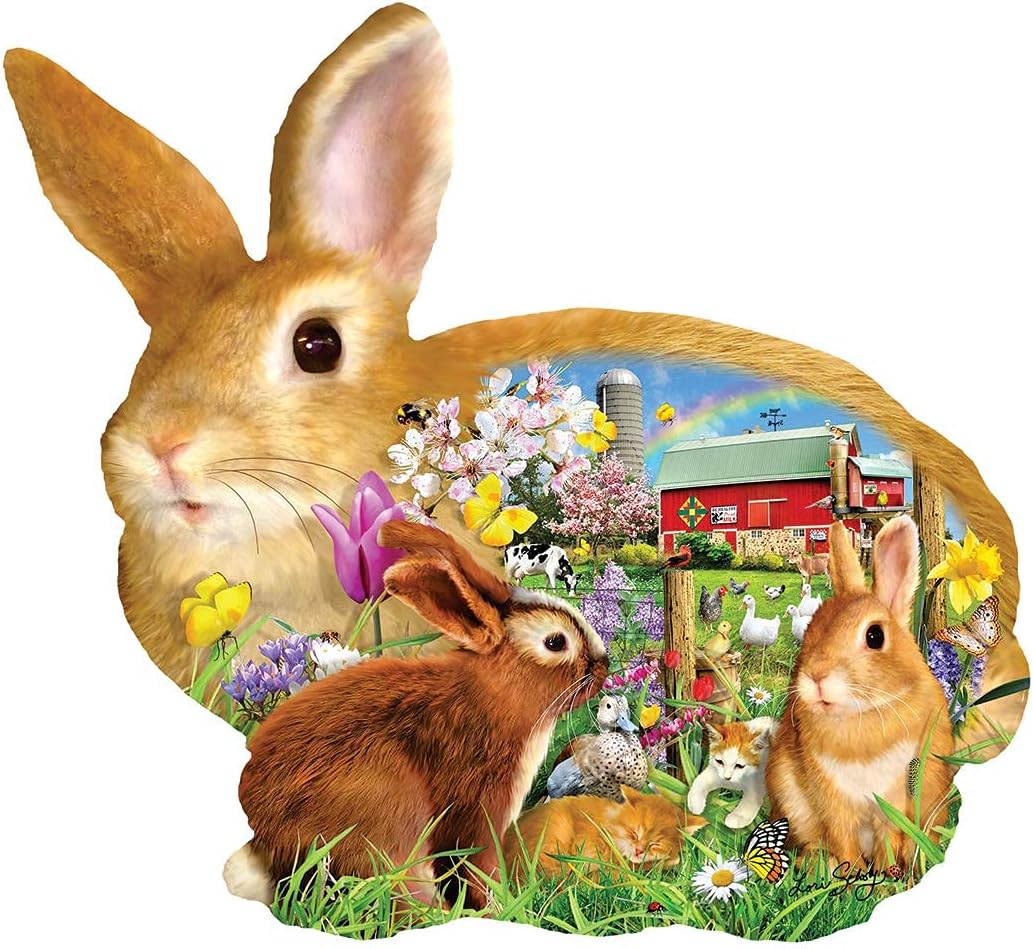 SUNSOUT INC - Springtime Bunnies - 1000 pc Special Shape Jigsaw Puzzle by Artist: Lori Schory - Finished Size 29" x 26.5" - MPN# 97038