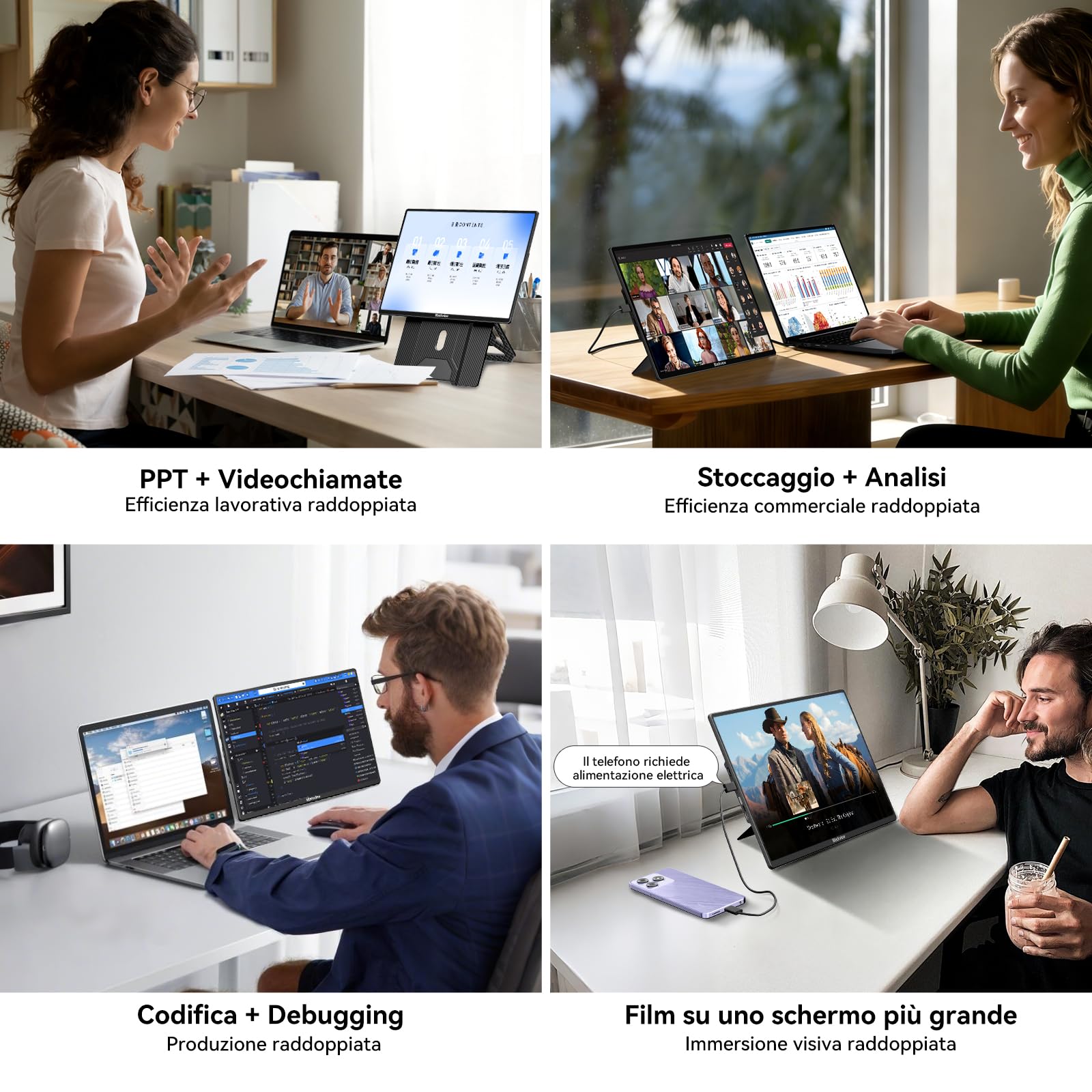 Blackview Table 9 Monitor Portatile Ultra-Sottile 16" FHD 1200P, Supporto Magnetico Rotante 360°, Schermo Esterno Laptop per Viaggio & Ufficio, TÜV Low Blue Light- Compatibile con Windows/Mac/PC/PS5