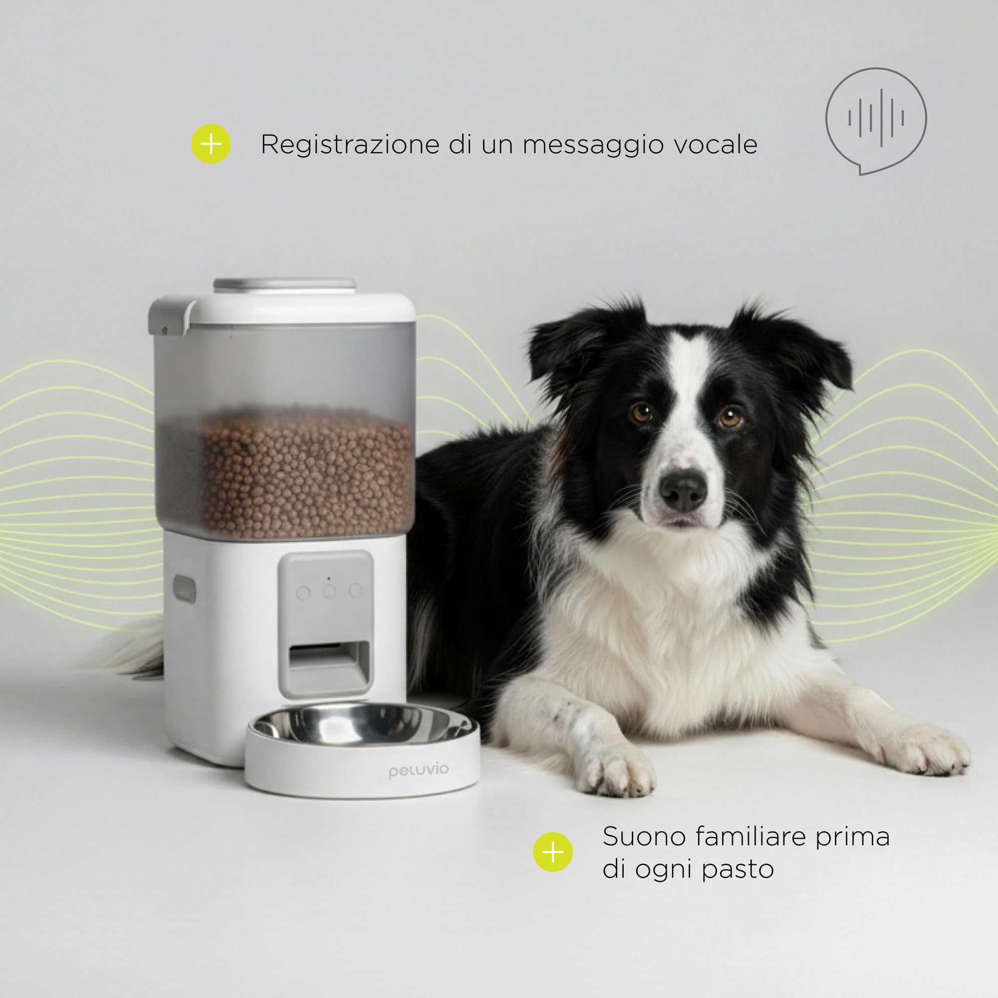 CRISPY WI-FI Distributore Automatico Cibo Cani e Gatti con WiFi e App, Capiente 4,5 L, Programmabile Timer e Porzioni, Registrazione Vocale, Ciotola in Acciaio Inox, Cavo e Batterie (Bianco) | Per Cani e Gatti, App, Timer e Porzioni Programmabili, Registr