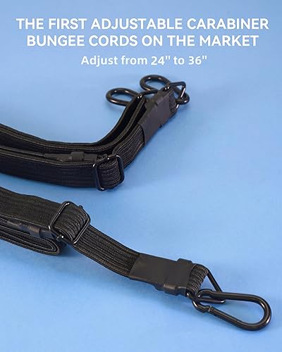 Miniatura 56 de Cuerdas elásticas, 24 pulgadas, para exteriores, resistencia máxima a la rotura de 190 libras, negras, con mosquetones, para portaequipajes, carga
