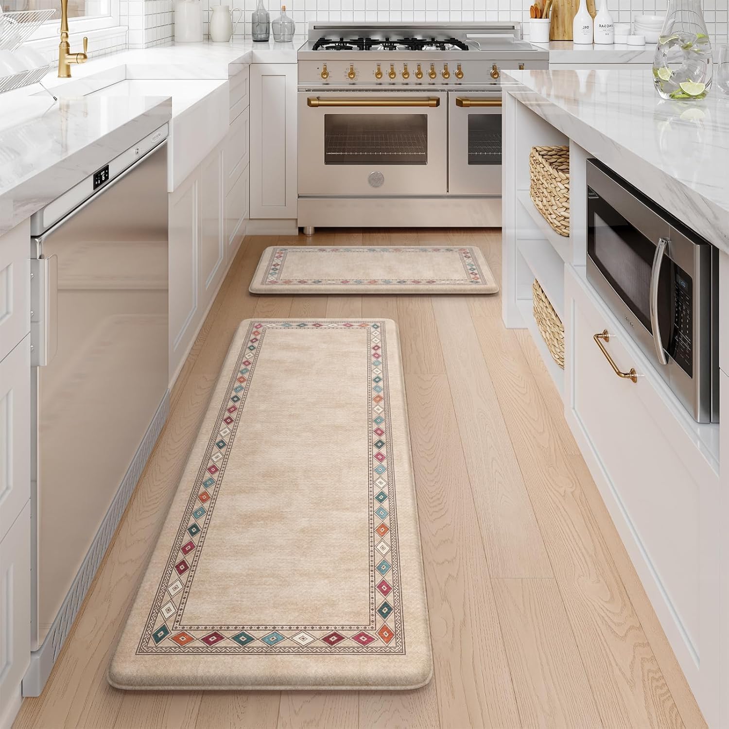 2PCS Kitchen Mat,Kitchen Floor Mat Non-Slip,Waterproof Kitchen Carpet Cushioned Anti Fatigue Kitchen Runner Rug Standing Mat for Kitchen, Floor, Office