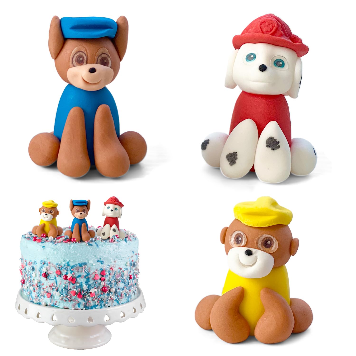 SugarArt Edible Paw Cake Toppers, Handmade Icing Fondant Sugar Paste Decorations - Birthday Party - Marshall Paw Chase Rubble Cake Decorations (Multi Colour Cartoon (Set of 3))
