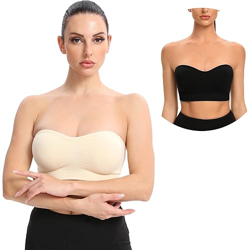 Gnowann Strapless Bra for Women Wirefree Non-Slip Silicone Bandeau Bra Seamless Padded Comfy Tube Top