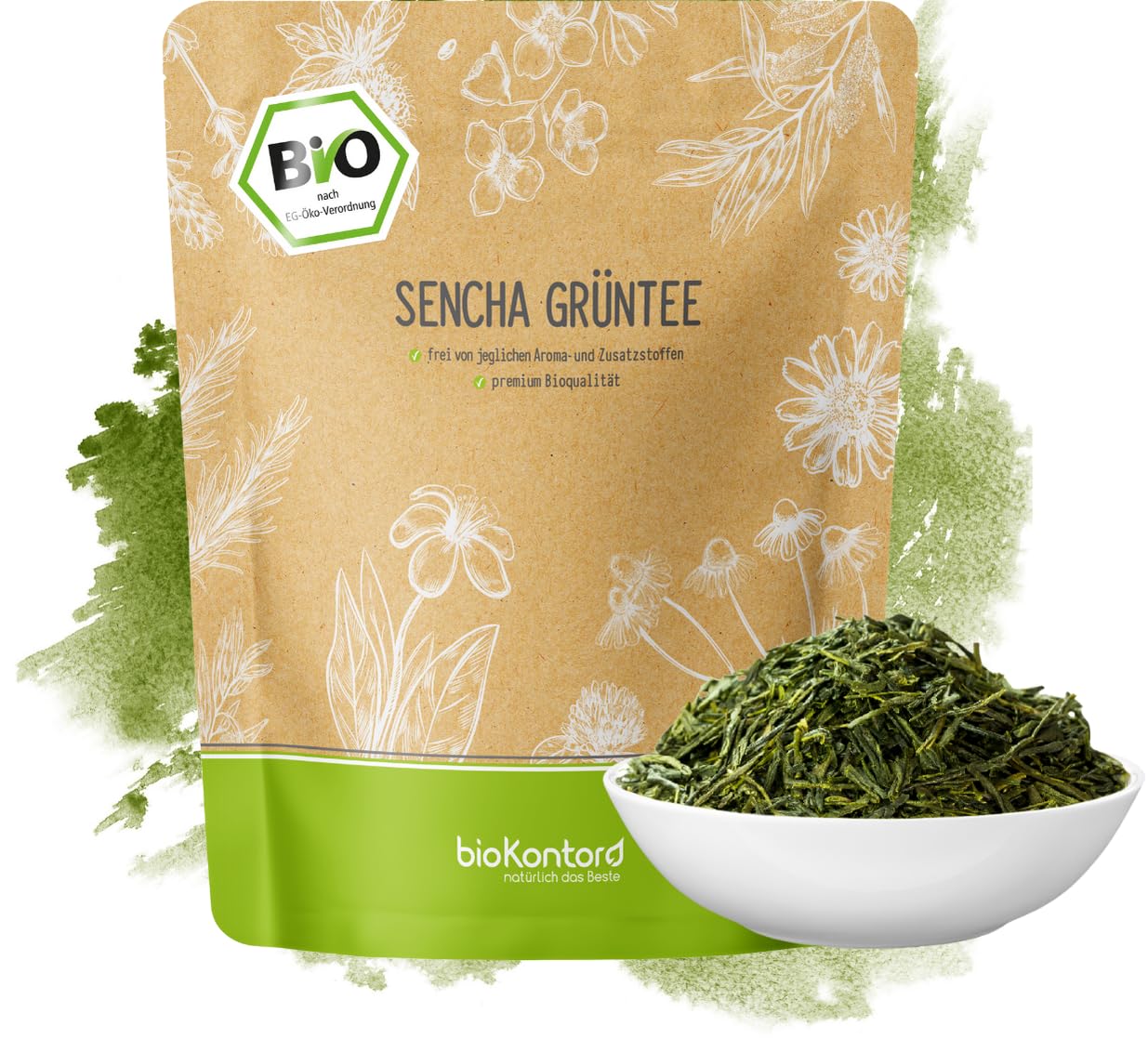 Grüner Sencha Tee BIO 1000 g I lose und geschnitten I aromatischer bio Sencha Grüntee I 100% natürlich I bioKontor
