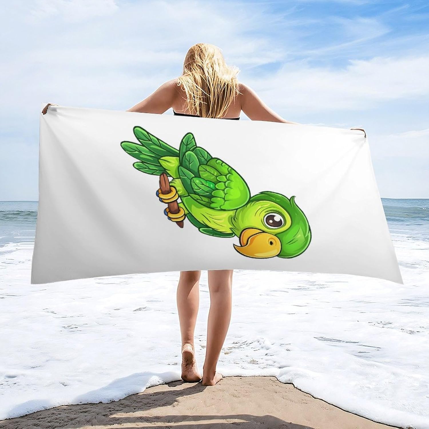 Green Parrot Bath Towel Beach Towels Quick Dry Oversized Bath Blanket Highly Absorbent Towel for Women Men 160x80cm