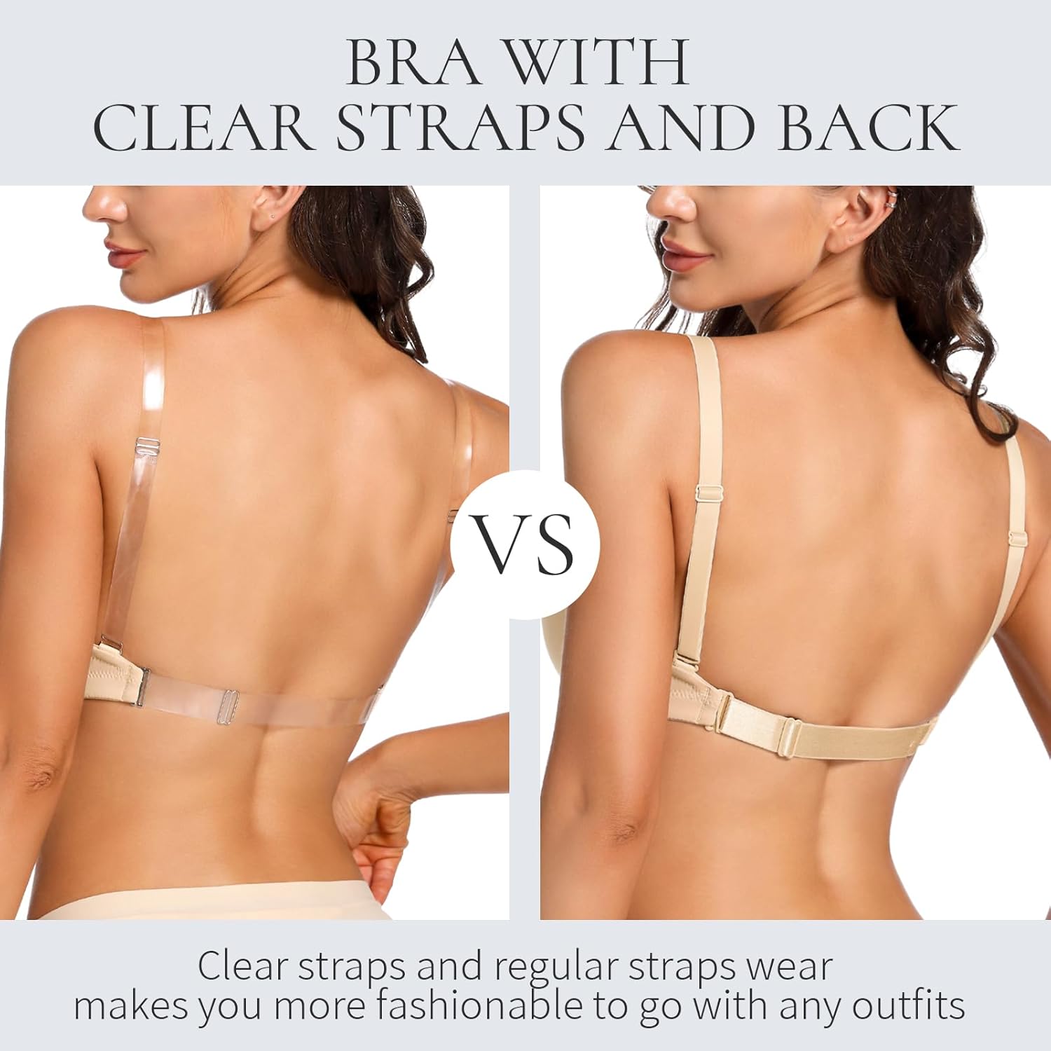 YBCG Plunge Bra with Clear Back Straps Backless Deep V Convertible Push up Padded Add 2 Cup Low Cut Underwire for Women - Image 3