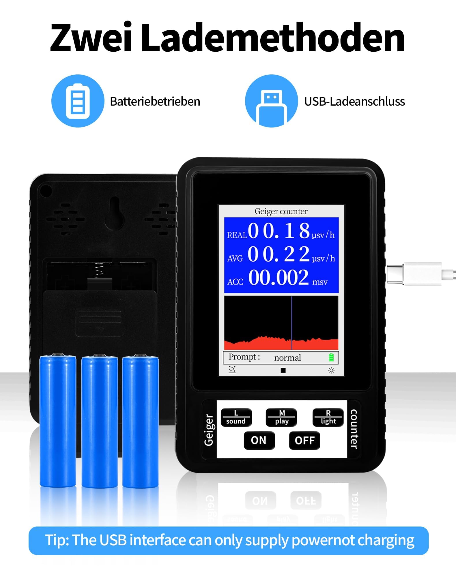 Geigerzähler Radioaktivität Strahlungsmessgerät – Dosimeter zur Messung von Beta Gamma Röntgen, Nuclear Radiation Detector mit LCD Display & Alarmfunktion
