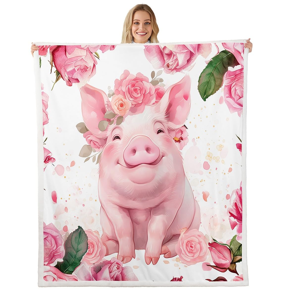 Couverture pelucheuse rose lit simple motif dessin animé mignon cochon
