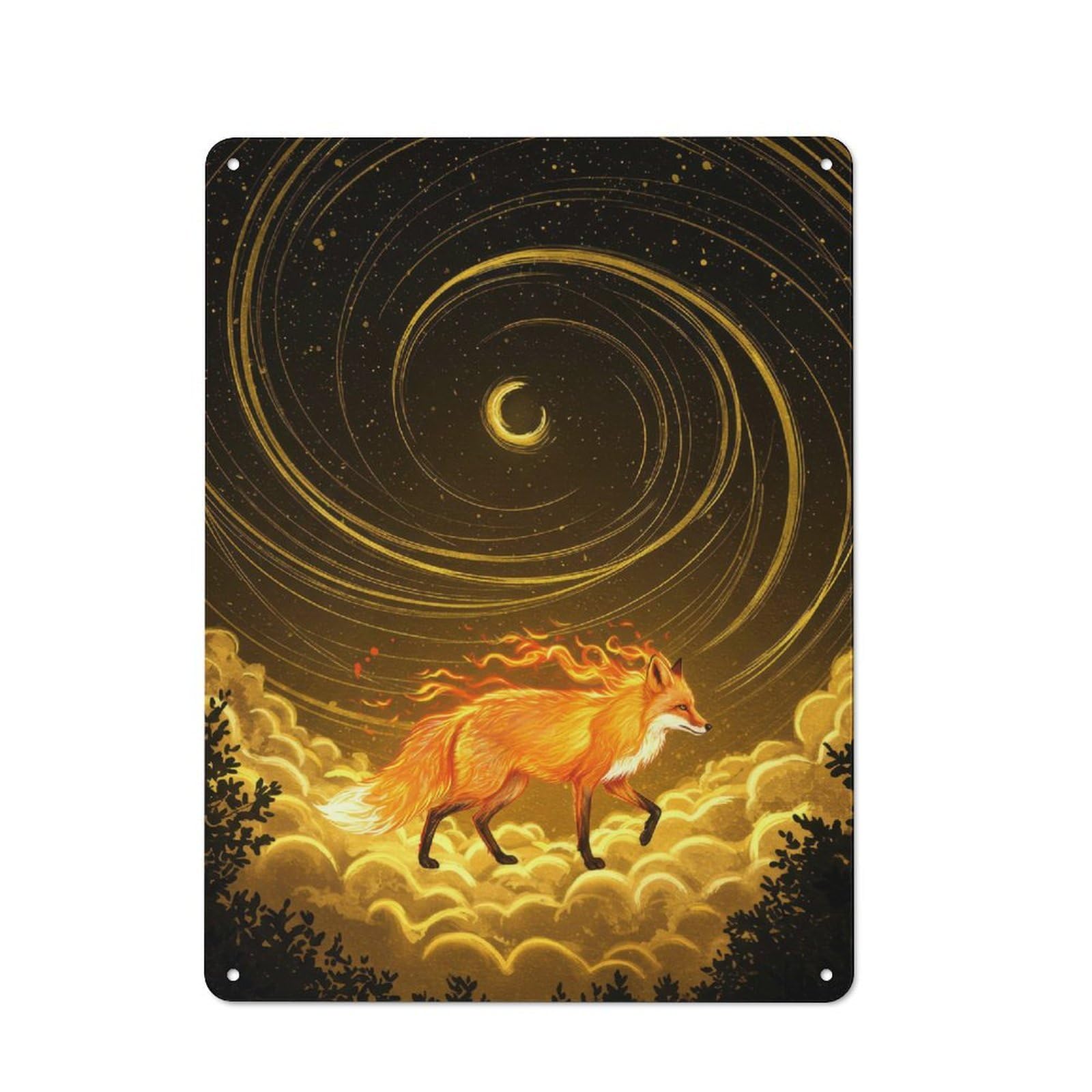 Junmoney Fox In Dreamy Night Landscape Retro Metal Sign 40X30cm Featuring For Bar Or Restaurant, For Bar Decor Enthusiasts