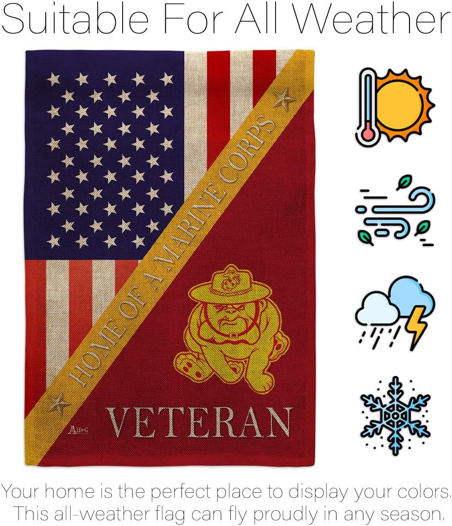 Home of USMC Burlap Garden Flag - Set Wall Holder Armed Forces Marine Corps Semper Fi United State American Military Veteran Retire Official - House Banner Small Yard Gift Double-Sided 13 X 18.5
