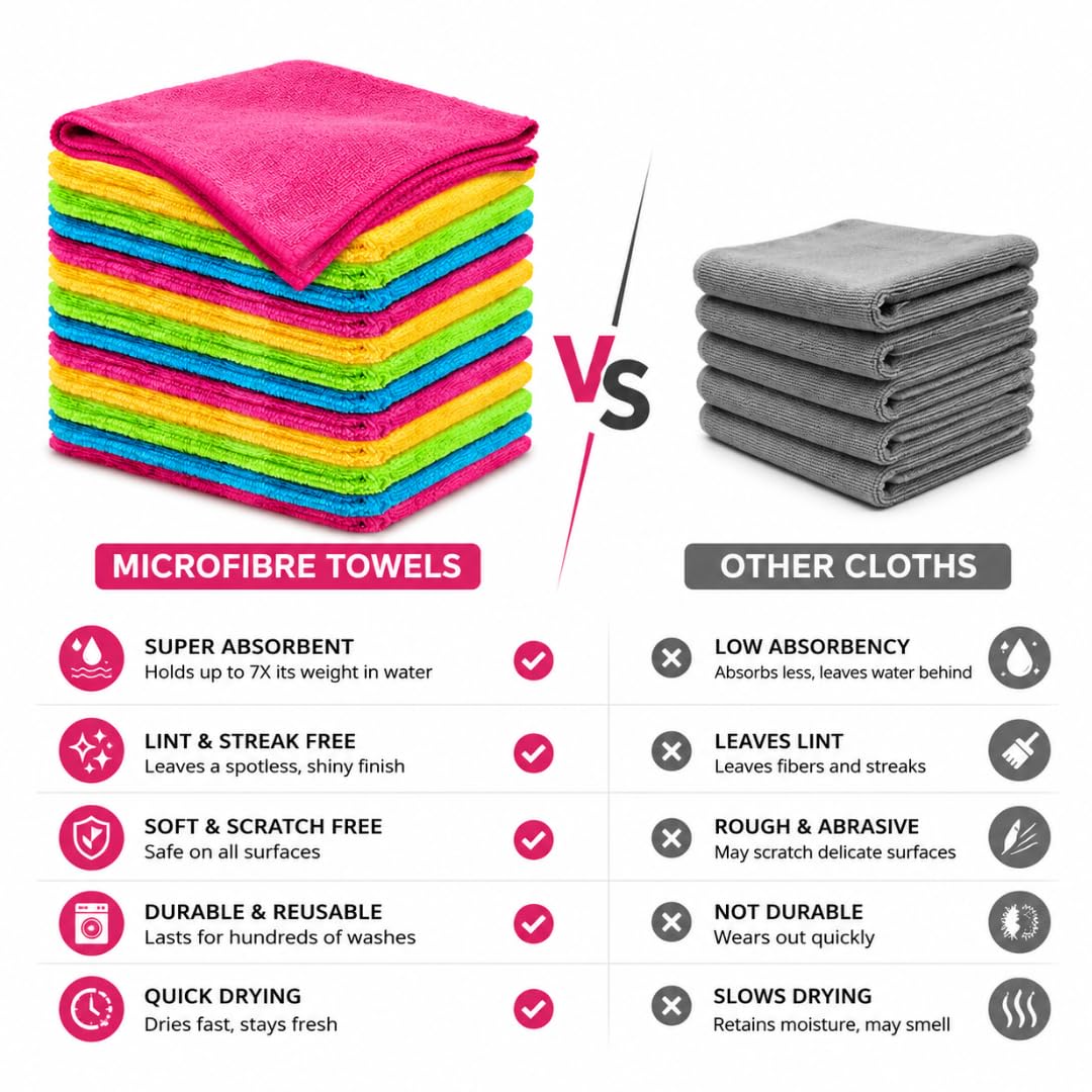G.FIDEL 4 PC Microfibre 340 GSM Car Cleaning Towels Extra Soft Scratch Free Cloth Multipurpose Cloth Towel for Home, Office, Kitchen Use (Multicolor/40X40CM) 2