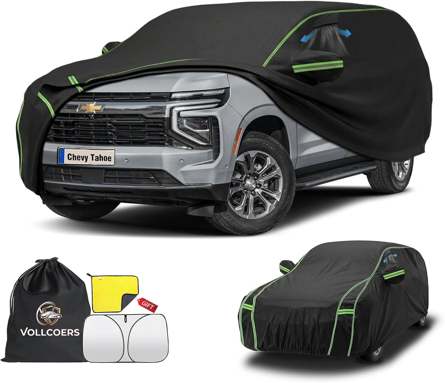 Heavy Duty Waterproof Car Cover Custom Fit for Chevrolet Tahoe 2007-2026 – Outdoor Full Vehicle Cover, Breathable Air Vents, Driver Zipper Door, Cotton Lined – Bonus Windshield Sunshade