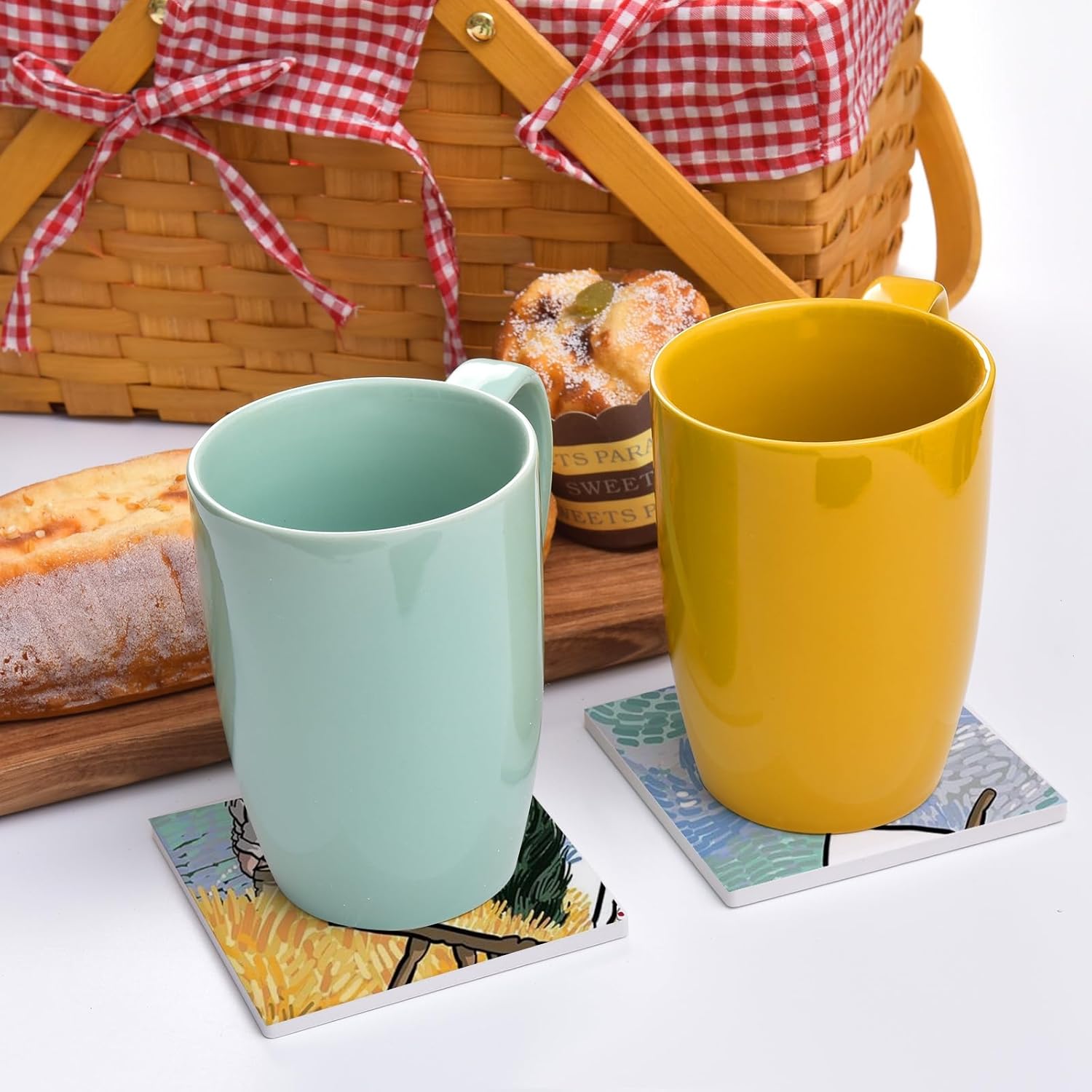 60 Pcs Ceramic Tiles for Crafts White Ceramic Coasters for Crafts Blank Unglazed Ceramic Tiles 4x4 for Painting, Alcohol Ink, Acrylic Pouring, DIY Coaster, Cork Backing Pads Included