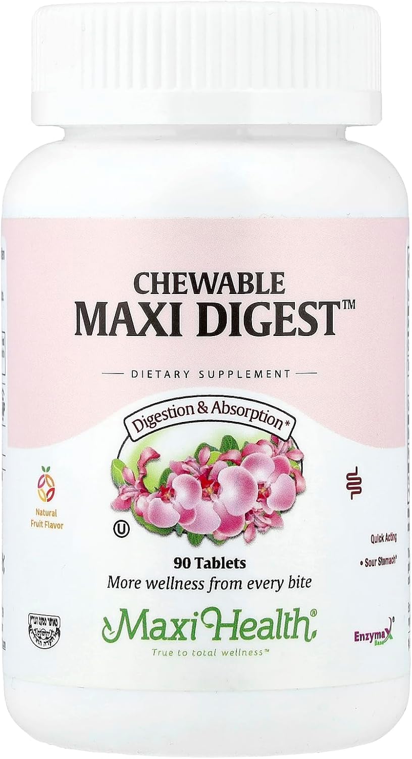 Maxi Health Chewable Digest - Natural Digestive Enzymes with Bromelain and Calcium- Quick-Acting - 90 Chewables - Kosher (MD) - Supports Healthy Digestion and Joint Comfort for Men & Women