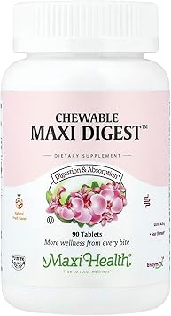 Maxi Health Chewable Digest - Natural Digestive Enzymes with Bromelain and Calcium- Quick-Acting - 90 Chewables - Kosher MD - Supports Healthy Digestion and Joint Comfort for Men & Women