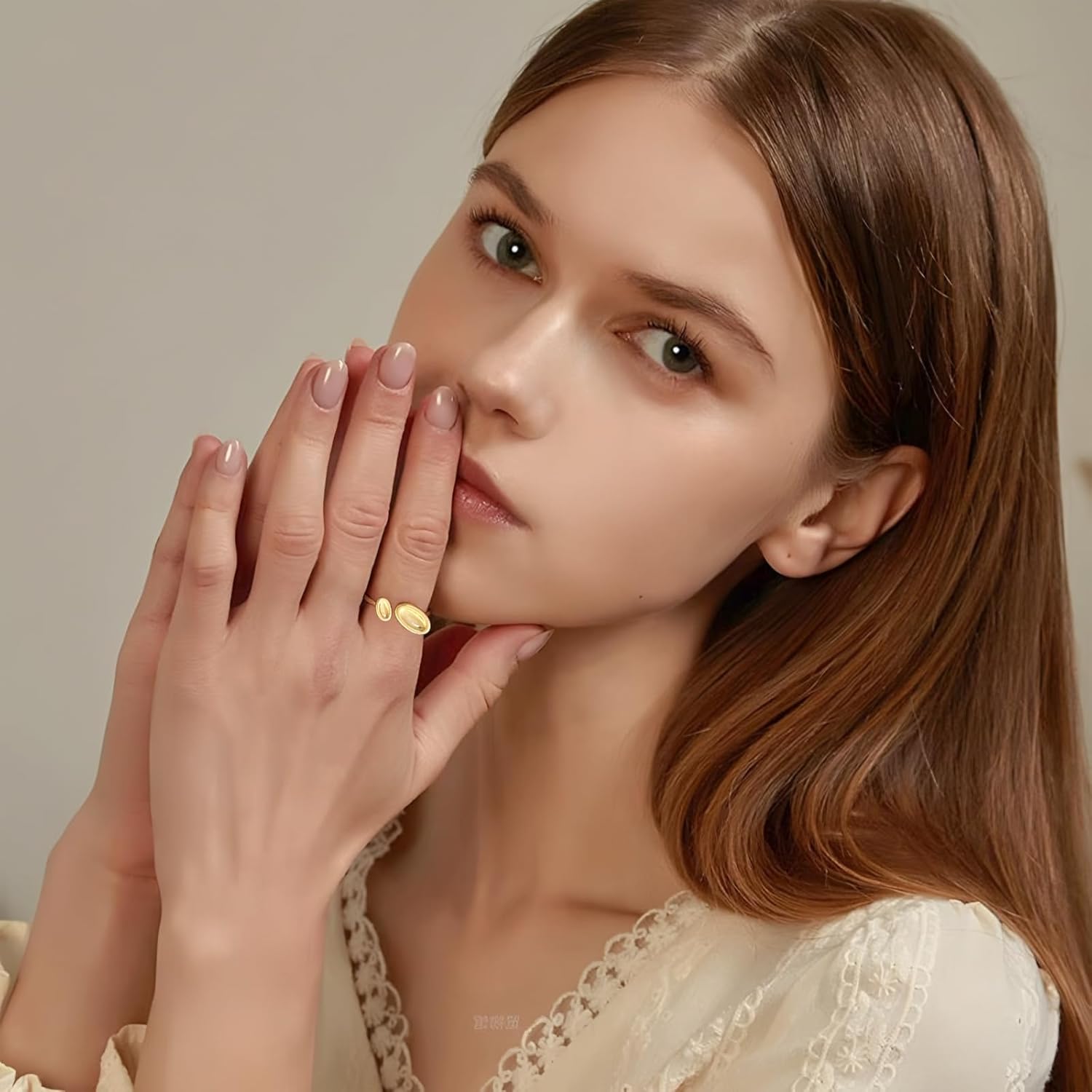 Gold Statement Ring for Women Oval Stackable Rings Adjustable Ring for Minimalist Jewelry - Image 3