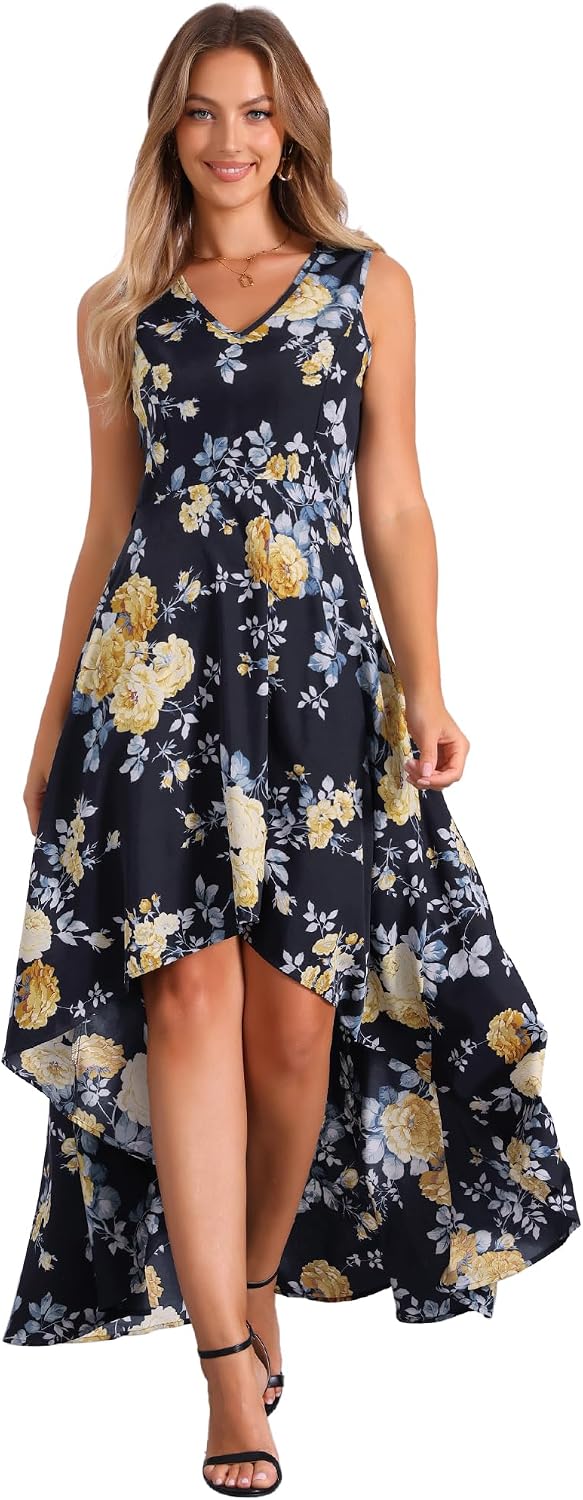 Allegra K Donna Abito in Organza Floreale per Abiti Midi A Maniche Corte con Sbuffo E Collo Quadrato Albicocca S