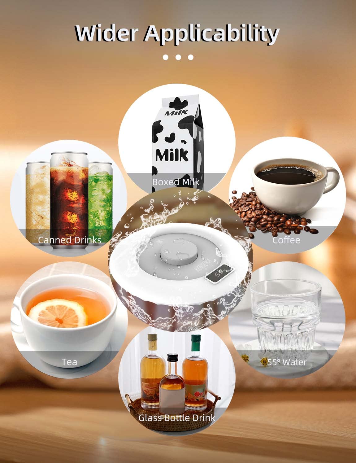Riscaldatore per tazza da caffè KENSUKA per scrivania, funzionamento a induzione di gravità, temperatura costante di 55℃, ingresso di alimentazione USB 5V/2A, lavabile con acqua.