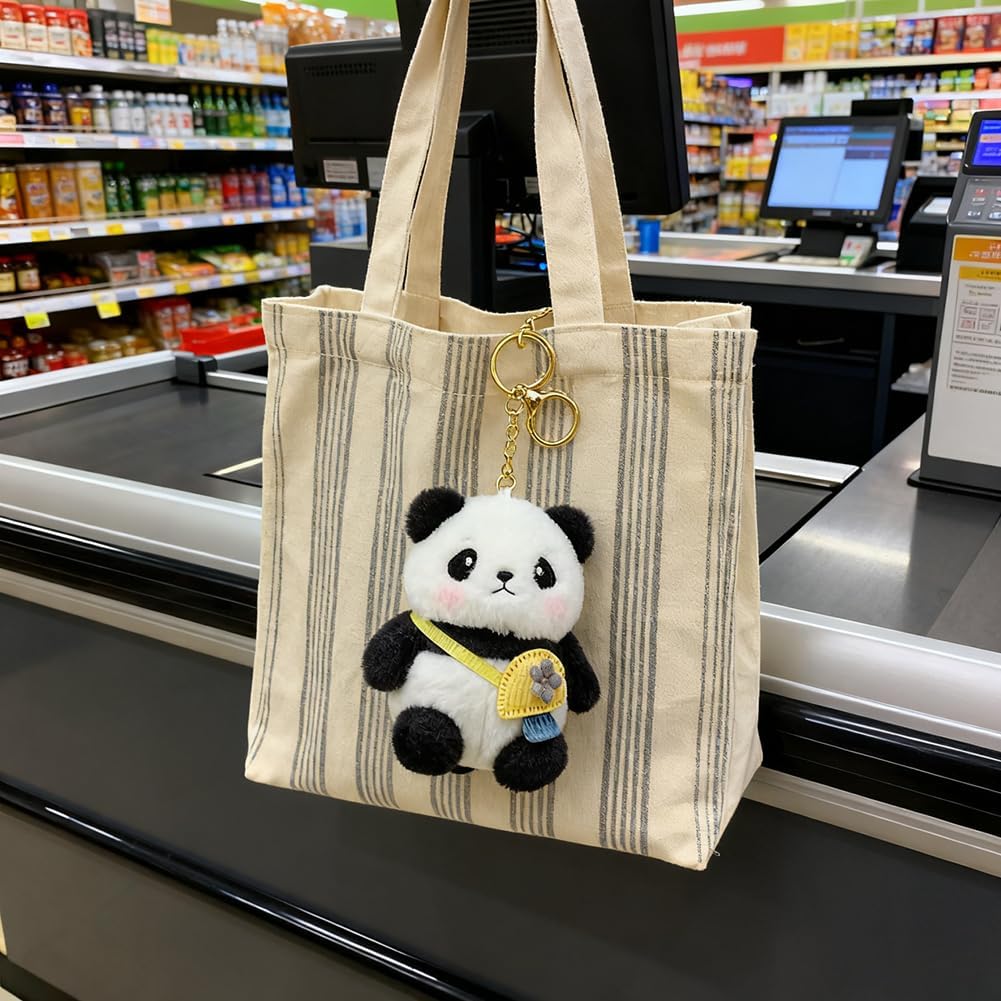 Cute Panda Plush Keychain for Backpack, 4 Inch Panda Bear Keychain Purse Charm Pendant Gift for Women - Image 4
