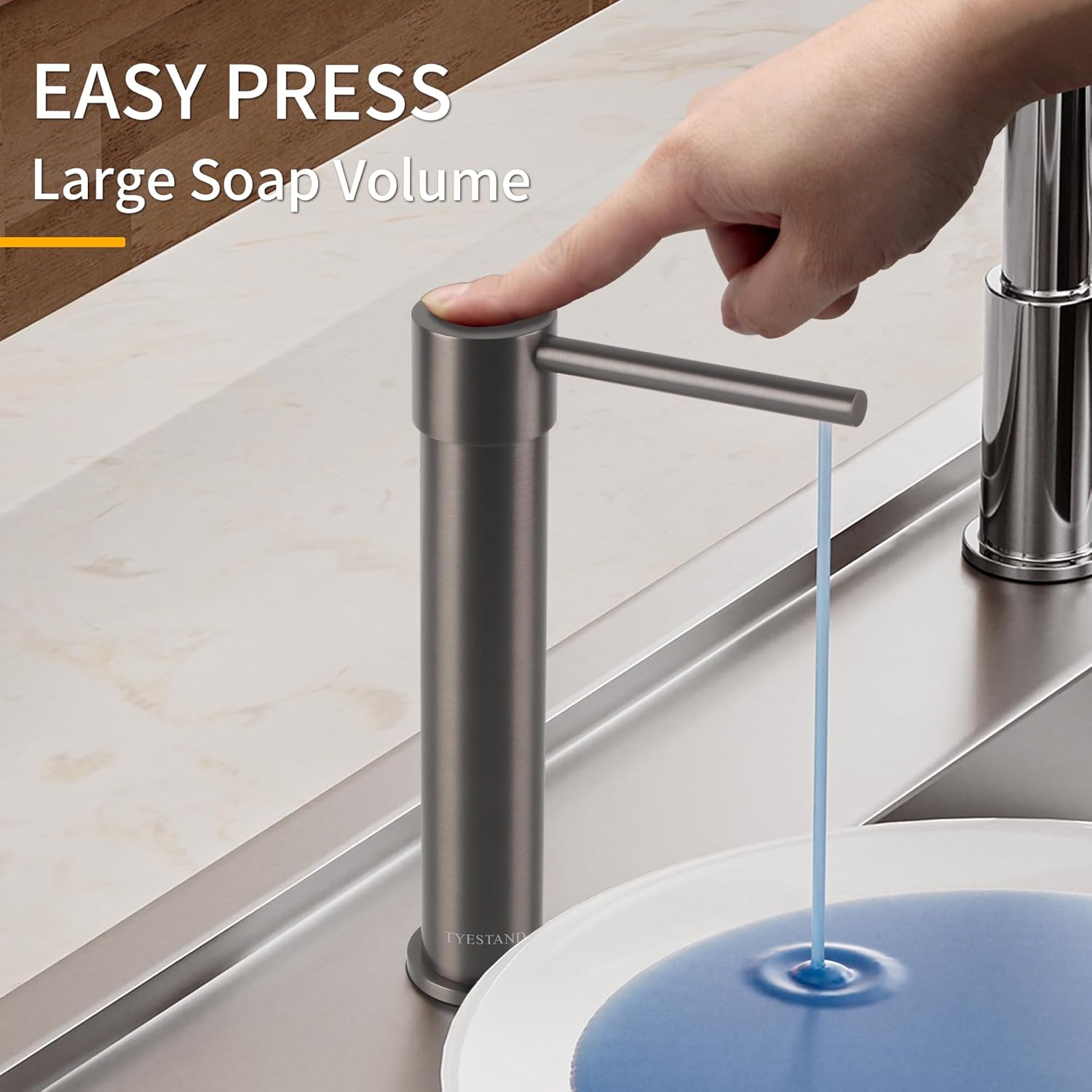 SD-100 Sink Soap Dispenser Brass Pump Head Built in Soap Dispenser for Kitchen and Bathroom Sink with 1000ml Bottle and 59"(1.5m) Extension Tube Kit (Gray)
