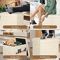 Vista 3 de Otomana de almacenamiento reposapiés taburete, banco reposapiés de cuero plegable con asiento acolchado de espuma más gruesa. Taburete otomana corto