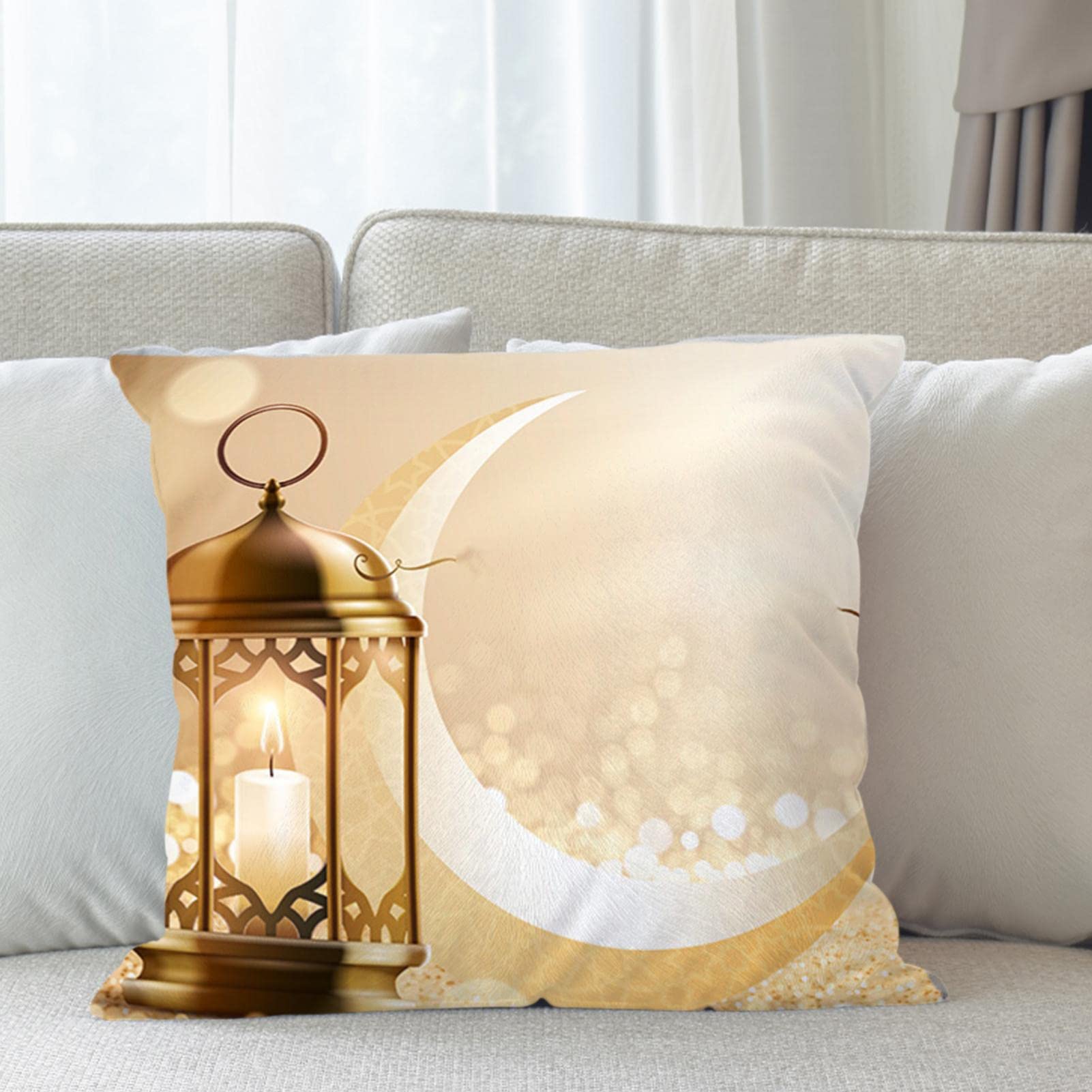 EKOBLA 2 Federe Decorative Quadrate 40x40 Cm - Lanterna Oro Con Stelle, Ramadan Kareem, Poliestere, Per Cuscino Divano - 3