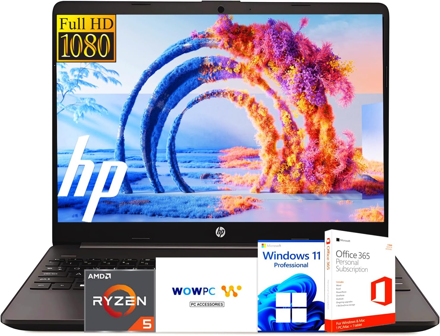HP Business Laptop with Microsoft Office 365, AMD Ryzen 5 5500U Processor (Beats i7-1165G7), 15.6″ FHD Display, 32GB RAM, 1TB SSD, Ethernet RJ-45, SD Card Reader, HDMI, Windows 11 Pro, WOWPC USB HP Business Laptop with Microsoft Office 365, AMD Ryzen 5 5500U Processor (Beats i7-1165G7), 15.6″ FHD Display, 32GB RAM, 1TB SSD, Ethernet RJ-45, SD Card Reader, HDMI, Windows 11 Pro, WOWPC USB