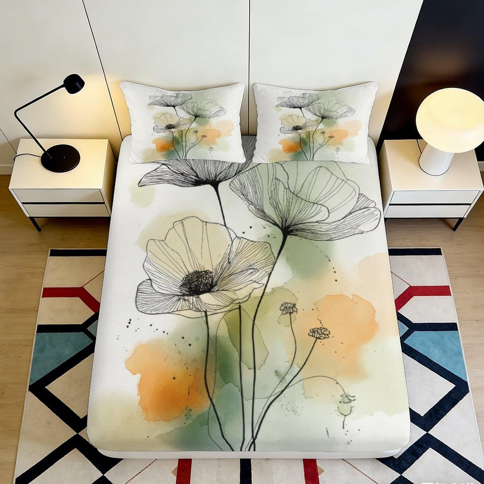 3D Printed artistic poppy Fitted Sheet for bedroom, Microfiber soft touch, wrinkle resistant, guest room bedding, anti-slip design, easy care 90x200x25cm