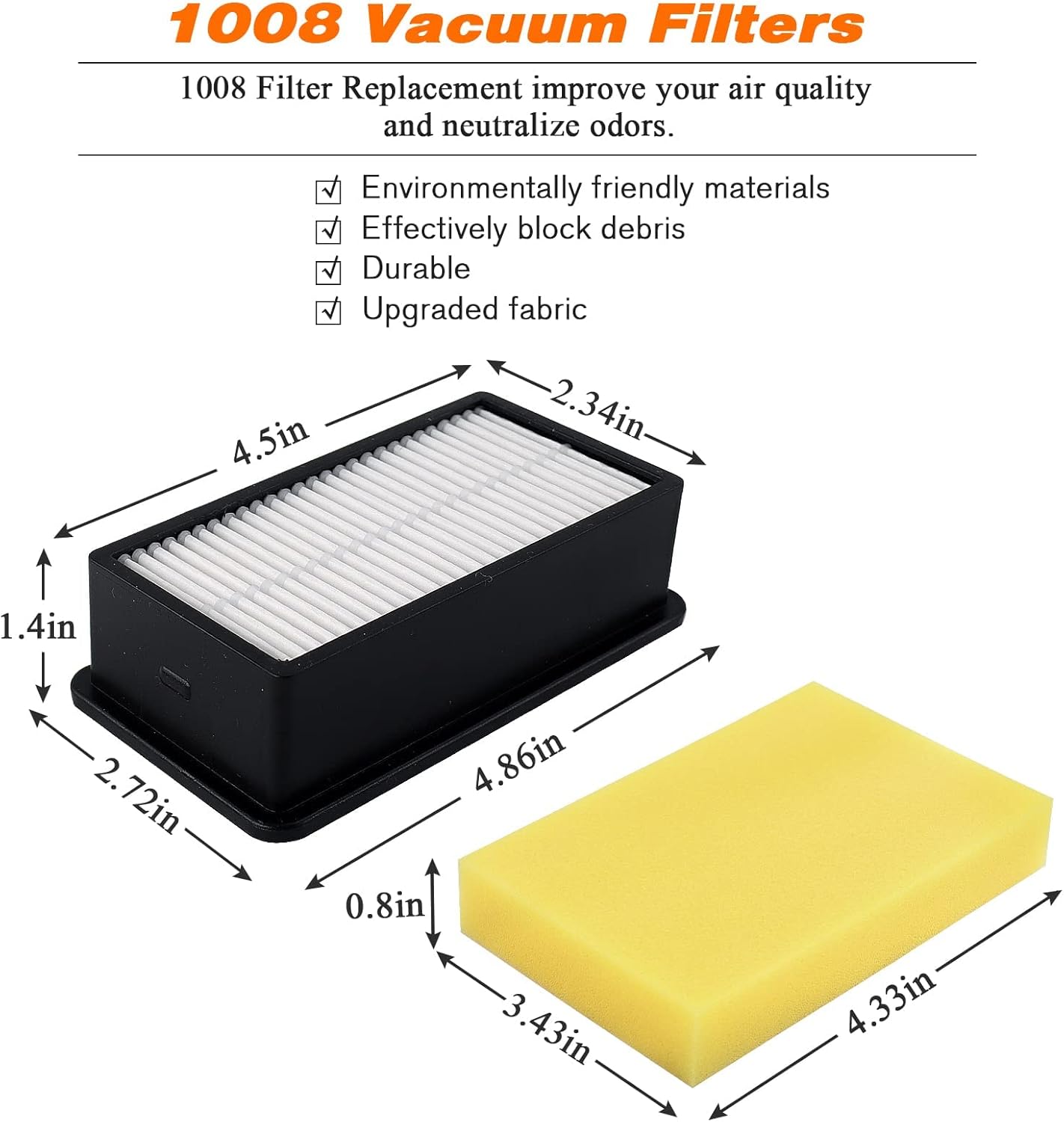 1008 Vacuum Filters 2 + 2 Pack by Blutoget - Replacement for Bissell 1008 CleanView Upright Vacuums 9595A, 1819, 1822, 1825, 1831, 1330 1332 - Compare to Part 2032663 and 1601502 (2 Pre-Motor Foam Filters 2 Post-Motor Filters 1 brush ) -