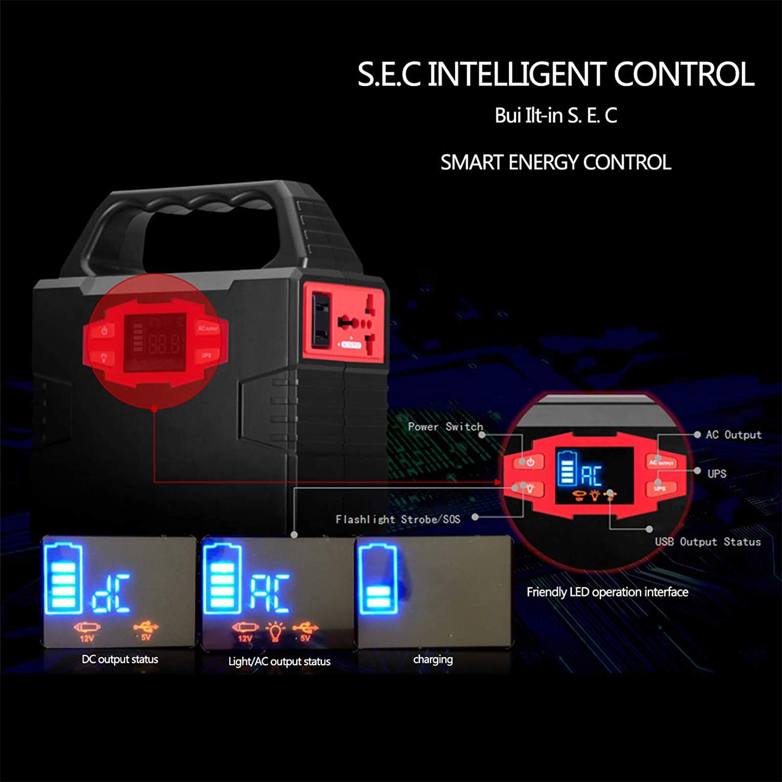 Przenośna stacja zasilająca 100 W, 40800 mAh, zewnętrzny generator solarny z portem AC/DC/USB, latarka LED, zasilanie awaryjne, na kemping na zewnątrz, 220 V