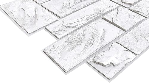 Miniatura 7 de Muestra para exhibir solo paneles de pared 3D Retro-Art, bloques de piedra natural en blanco, PVC, 7"x10", 565CW
