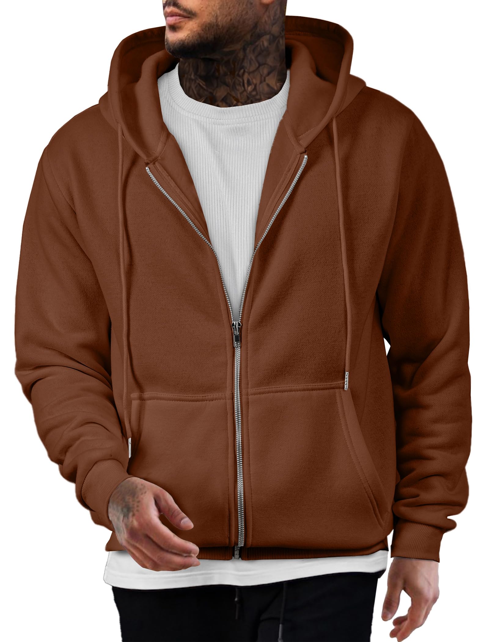 JMIERR Mens Full Zip Casual Cotton Hooded Fleece Drawstring Hoodies Pullover Sweatshirts Casual Long Sleeve Shirts