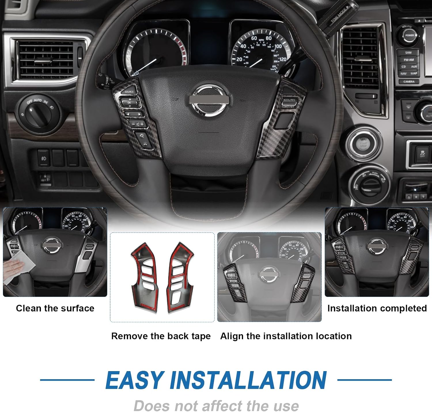 Carbon Fiber Steering Wheel Cover Compatible with Nissan Frontier 2022-2026