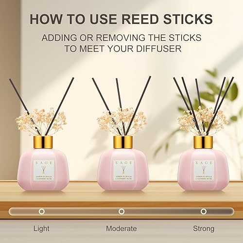 Miniatura 5 de SAGE Juego de difusor de varillas de alta calidad, almizcle de cachemira ámbar con aliento del bebé y palo de fibra, aceite de fragancia para el
