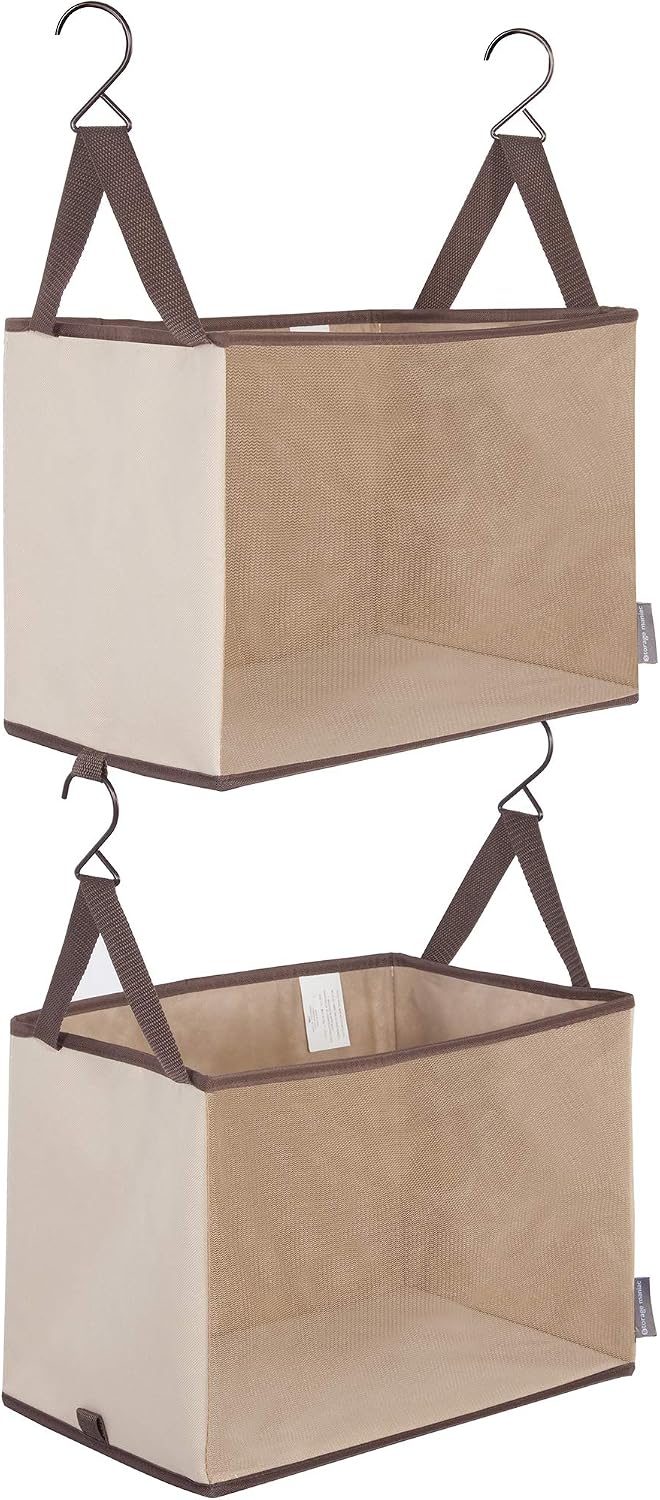 STORAGE MANIAC 2-Shelf Hanging Closet Organizer, Cloth Hanging Closet Shelf, Canvas Hanging Closet Basket with Hooks for Dorm, Apt, Bedroom, College, Garment Rack, Wardrobe, Fabric with Mesh