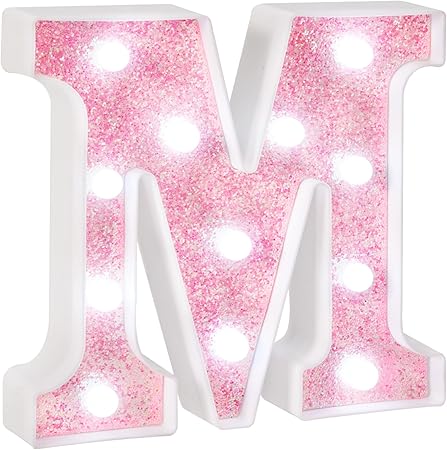 EUFONY Pink Glitter Marquee Light Up Letters, Battery Operated LED ...