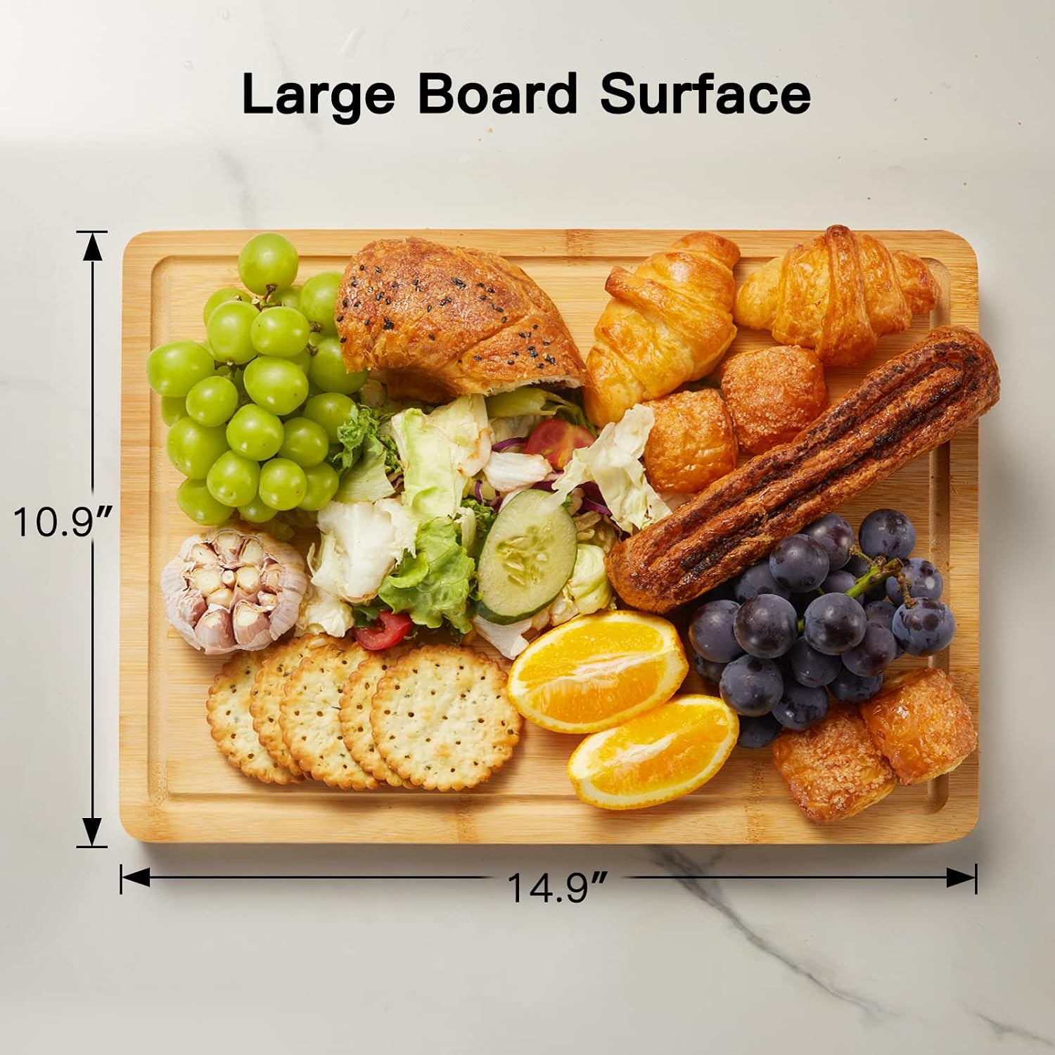 Thick Large Cutting Board, Bamboo Chopping Block for Kitchen, 1.2" Thick Butcher Block Cutting Board with handle and Juice Groove for Meat, Vegetables, Cheese by FURNINXS （15x11"）