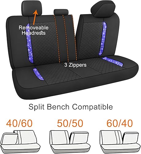 Miniatura 5 de CAROMOP Juego completo de fundas de asiento de automóvil de cuero con patrón de diamantes brillantes, fundas de asiento de ajuste universal para