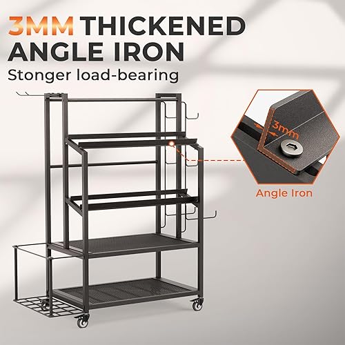 Miniatura 4 de Estante para mancuernas con ruedas, soporte ajustable y resistente para pesas rusas, organizador de almacenamiento multiusos para gimnasio en casa