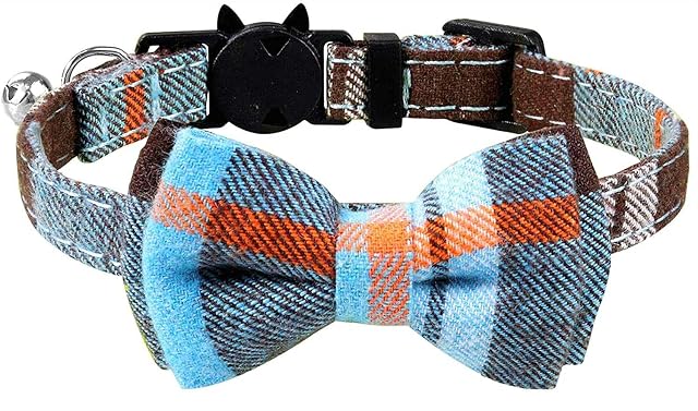 Foto 2 de 7 de Collar de gato con campana y pajarita, cierre rápido con hebilla de seguridad para gatitos y gatos