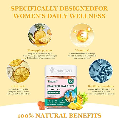 Miniatura 5 de She Thrive - Gomitas vaginales de piña con equilibrio femenino, 90 unidades para mujeres Ph,Premium Her Plus Nutrition Probióticos vaginales