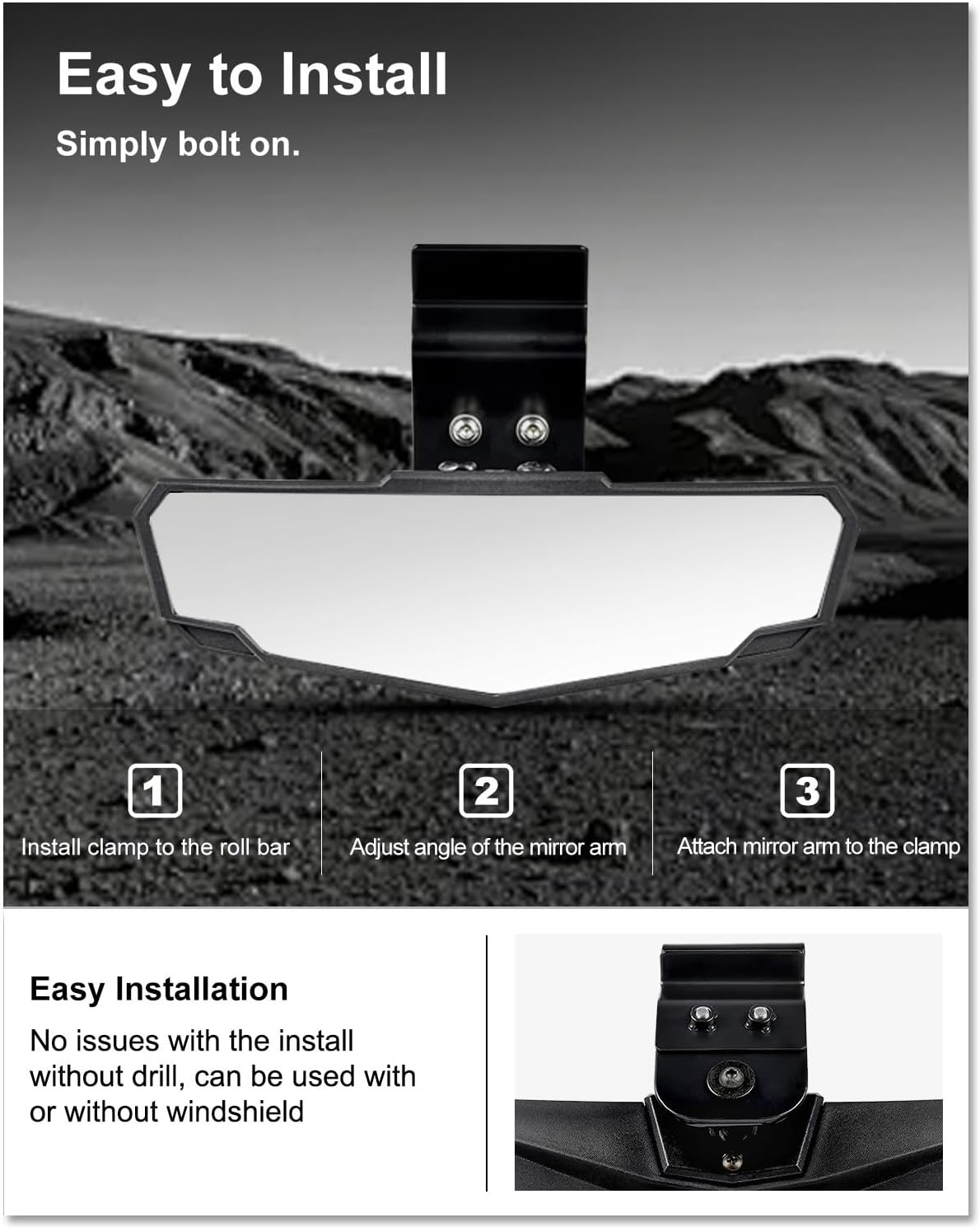 KIWI MASTER Center Rear View Mirrors for 2015-2026 Can Am Defender, Polaris Ranger SP 570 900 1000 XP Crew Accessories, Adjustable Rearview Racing Convex Mirror