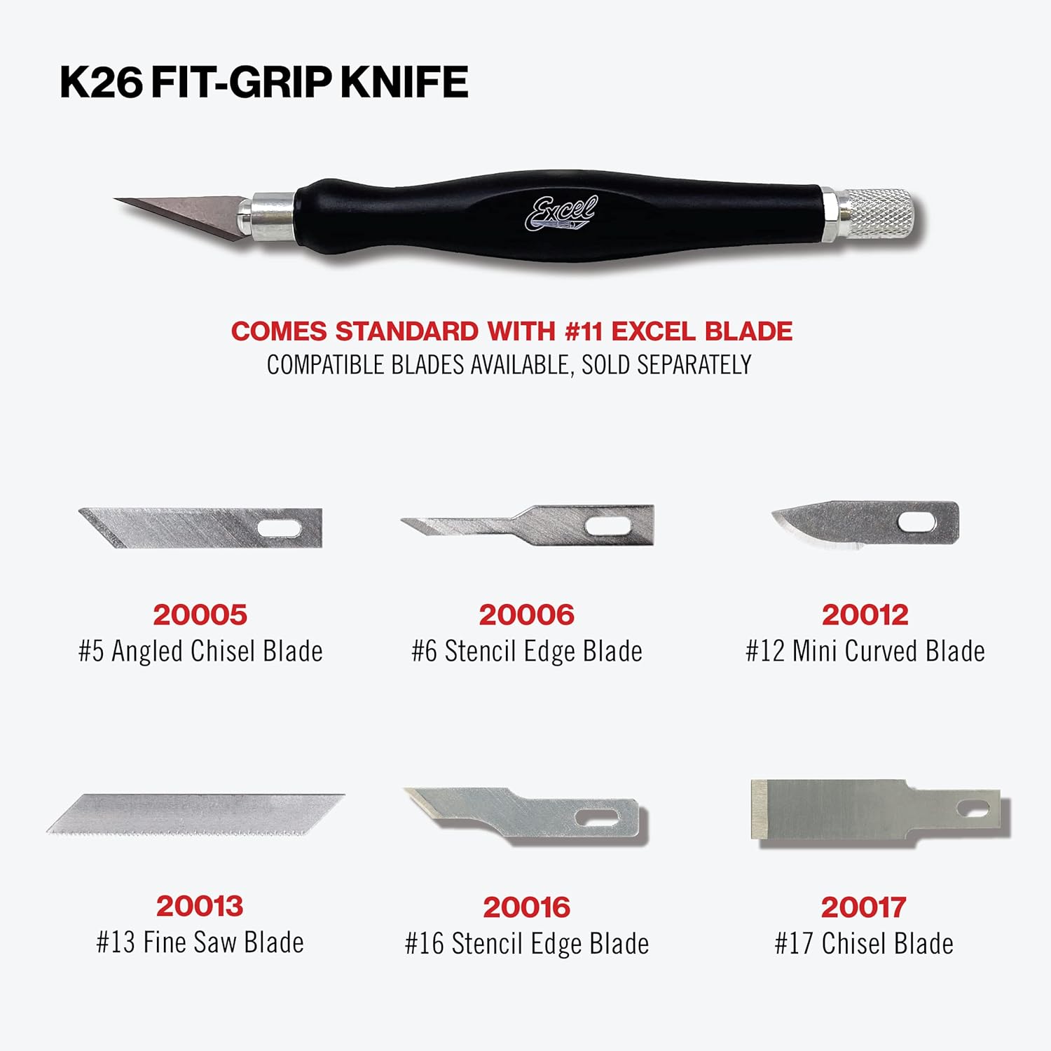 Excel Blades 16026 Fit Grip Knife, Ultra Sharp Hobby Knife with Carbon Steel Blade, Black, Contoured Rubberized Grip Light Duty Precision Cutting Tool. : Everything Else