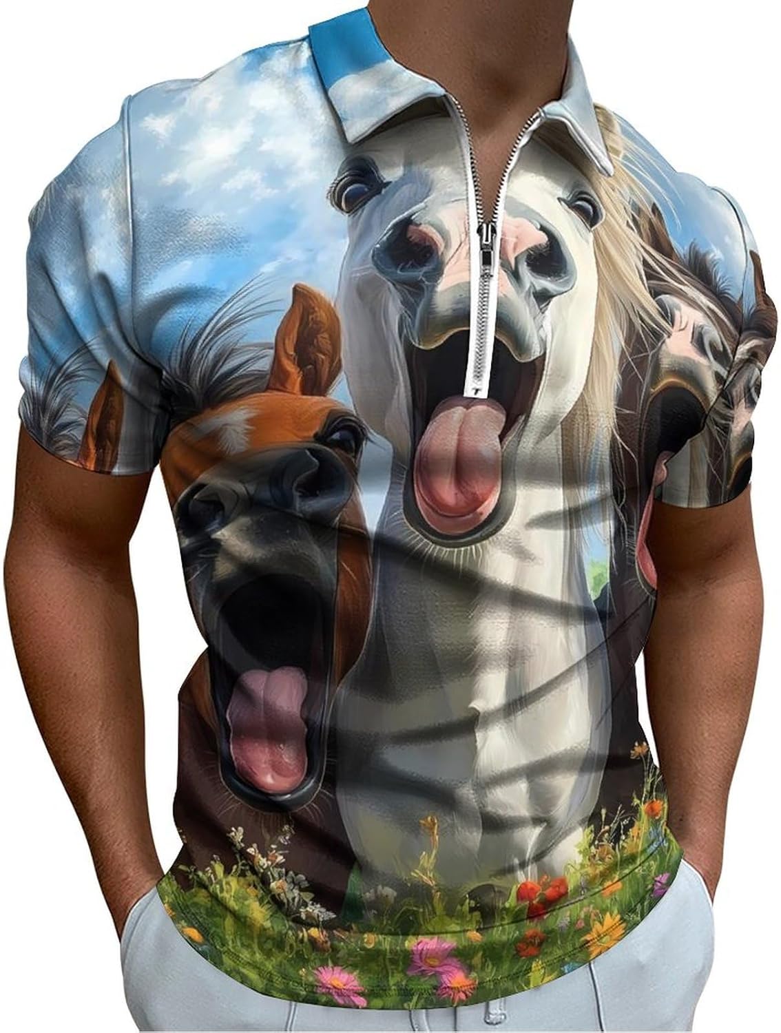 Funny Horse Polo Shirts for Men Dress Shirts Short Sleeve Golf Shirt Casual T-Shirts Top