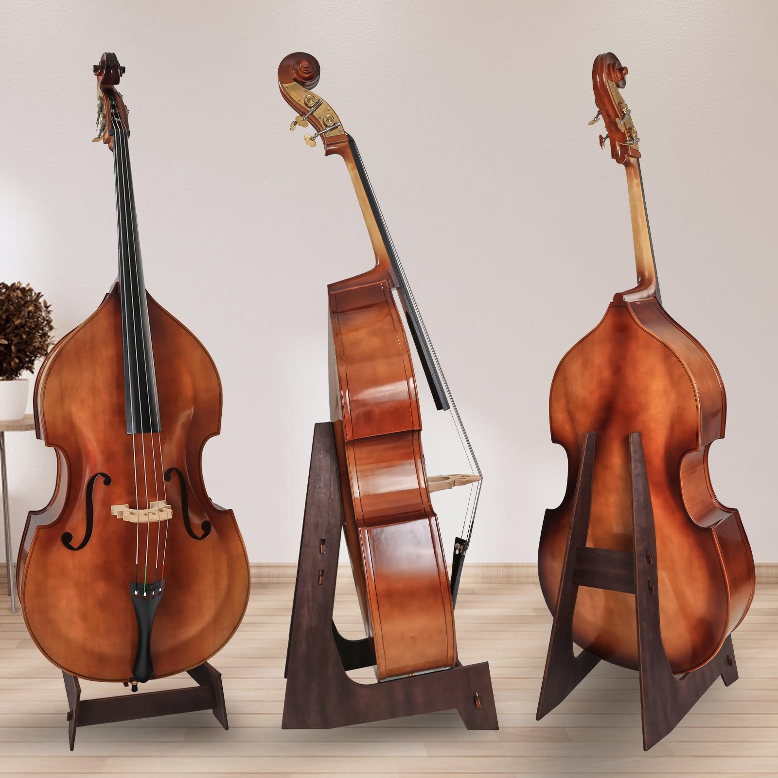 Soporte para contrabajo, bajo vertical resistente y portátil, soporte para violonchelo hecho de madera con protección de goma desmontable para violonchelo bajo