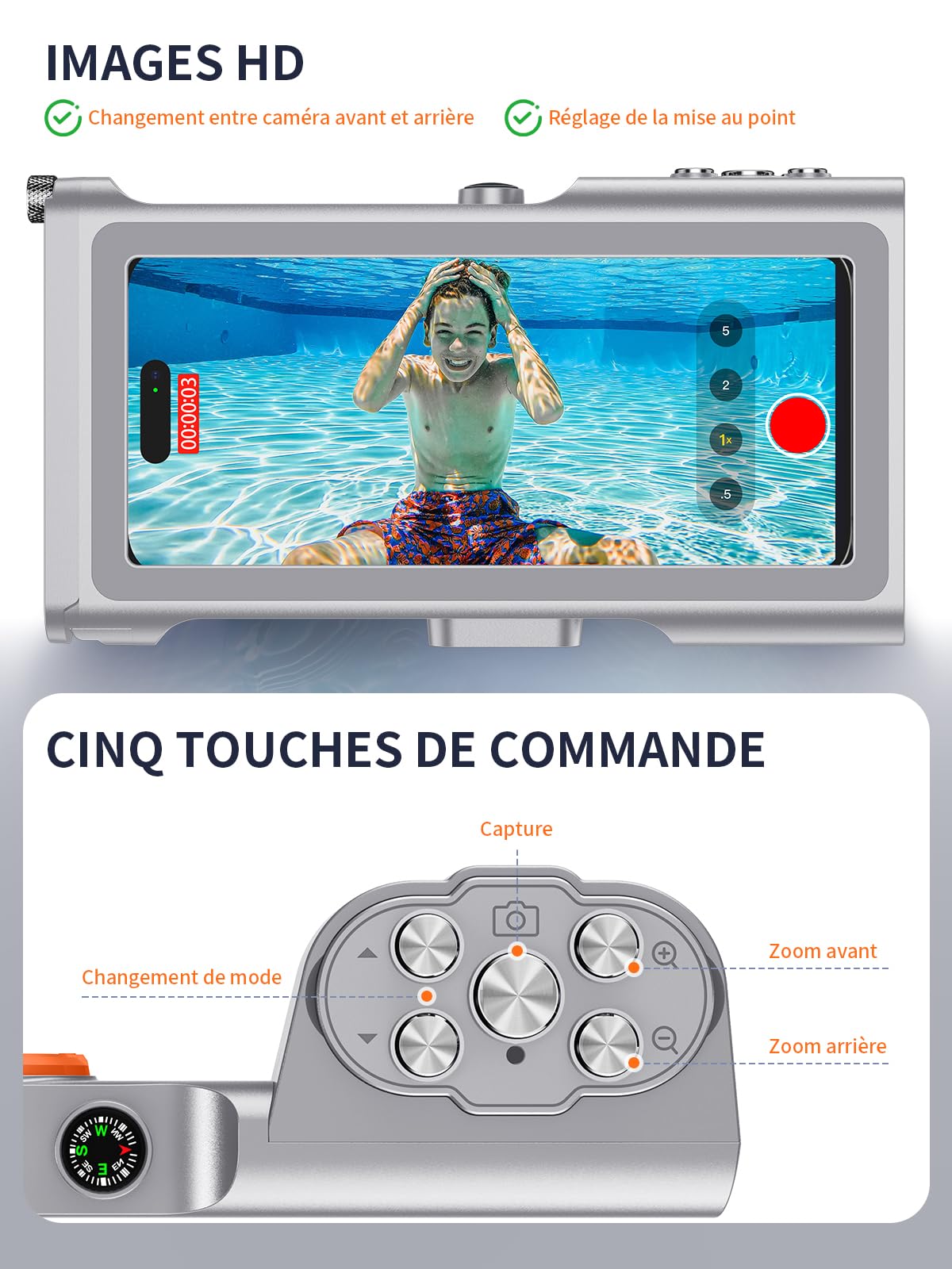 Lanhiem 15M Pochette Étanche Universelle IPX8 [Bluetooth] 4.7-6.9'', Gris