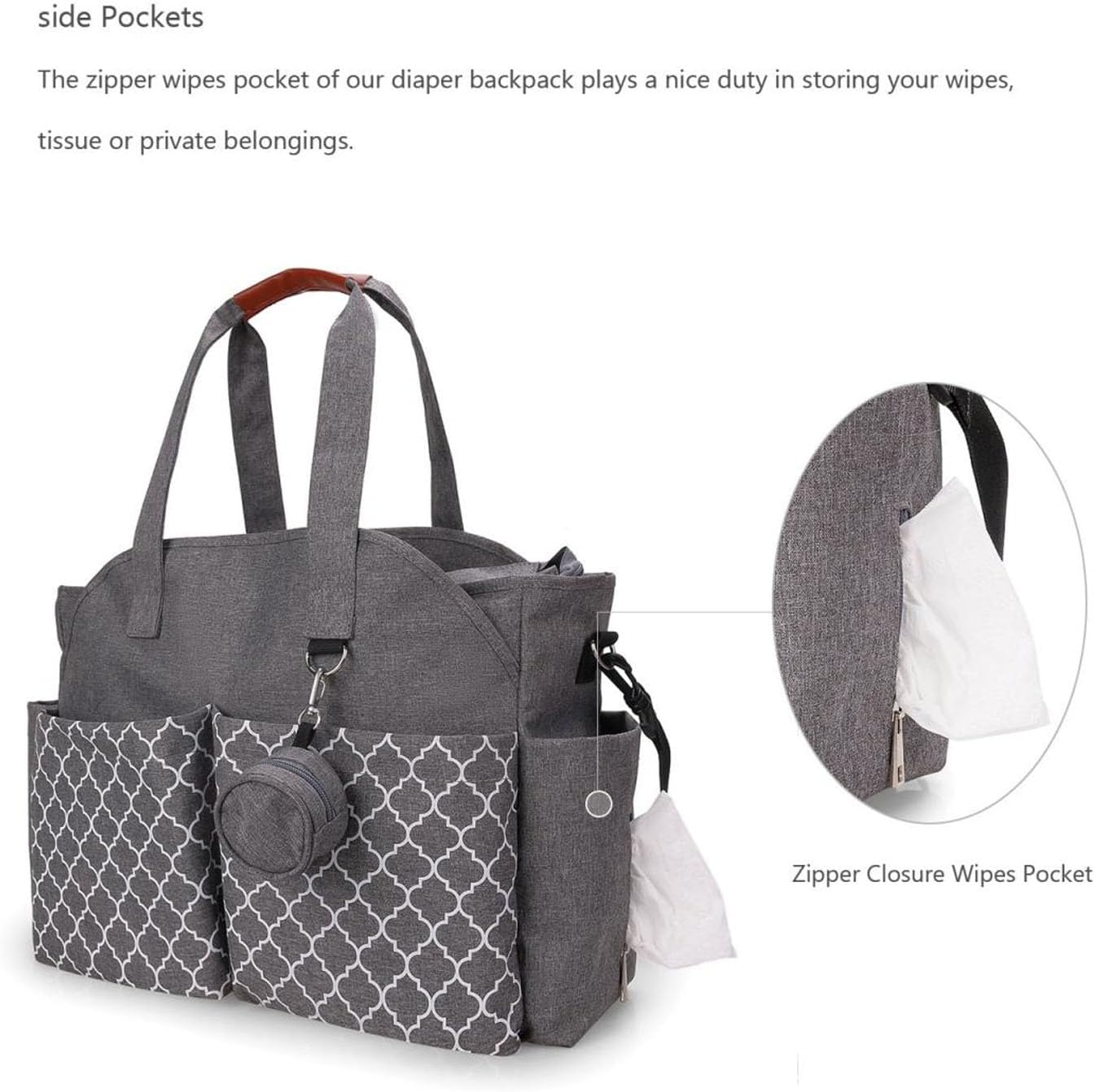Travel Diaper Messenger Bag,with Pacifier Case,Large Multifunction Travel Baby Changing Bag,Geometric Print Zipper Closure Tissue Paper Pocket