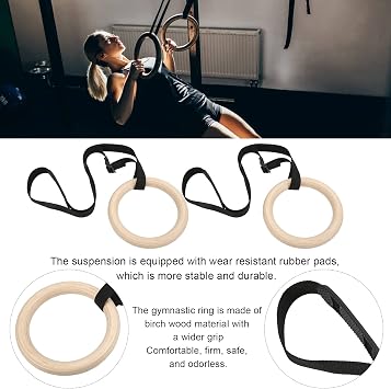 Pull Up Exercise Rings Pull Up Training Rings Wood 1 Pair Wooden Gymnastic Rings With Adjustable Buckle Straps 330Lbs Capacity Pull Up Exercise Rings For Home Gym Workout