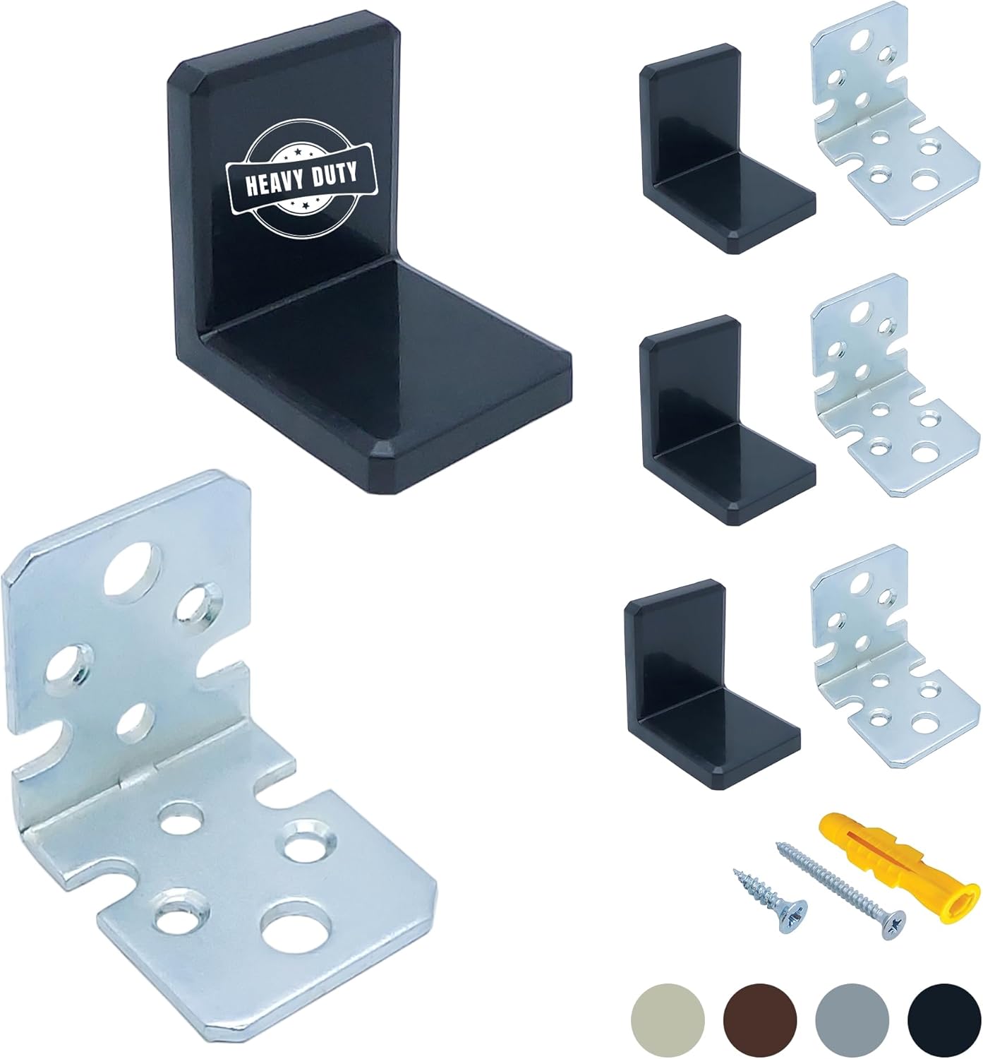 YAPIKAN L Bracket, Black Shelf Brackets, Stainless Steel Corner Brace, Furniture Anchors for Baby Proofing, Heavy Duty Cabinet Hanging Brackets, Plastic Cover Metal Brackets for Shelves, 4 PCS